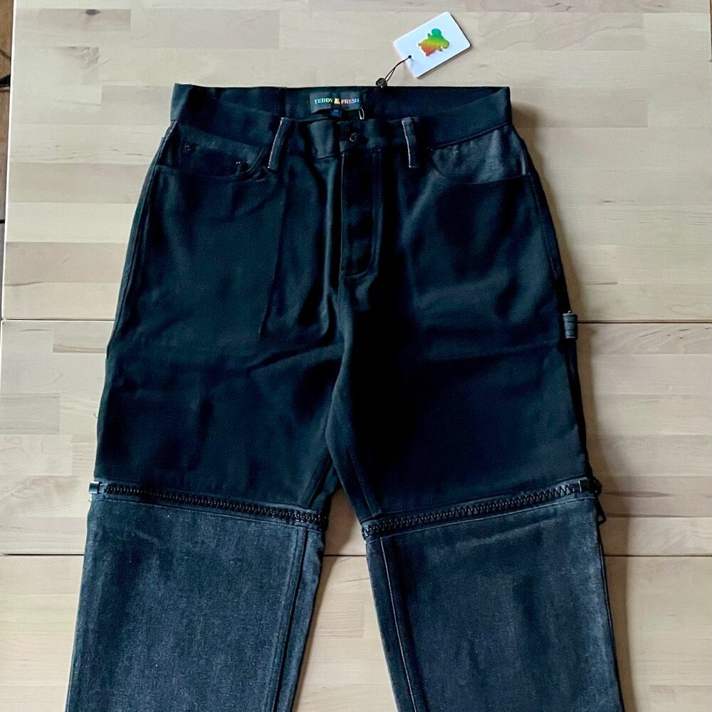 Teddy Fresh Unisex Black Convertible Zip-Off Straight Leg Jeans Pants size 28